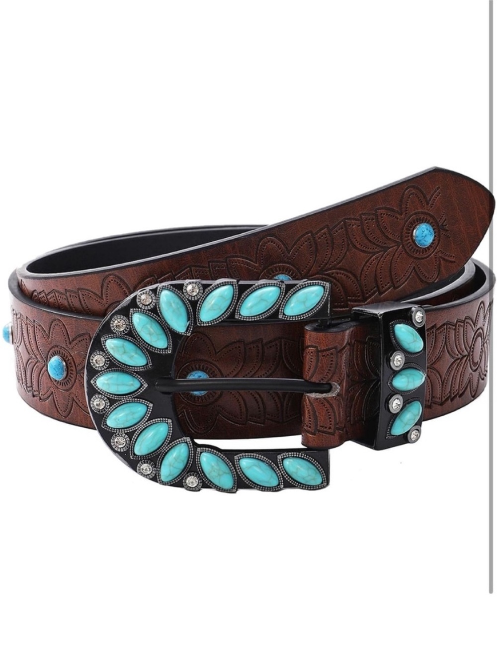 Western leather belt with Turquoise Accents